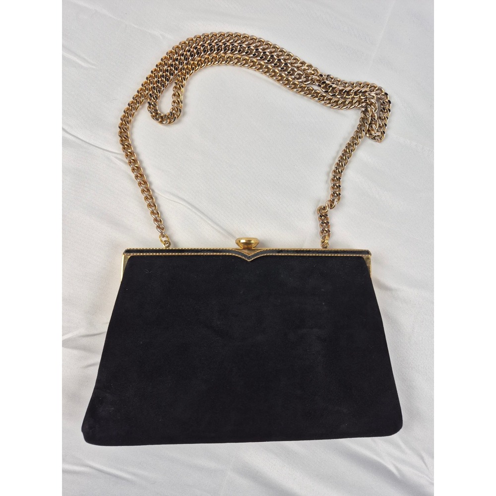 Arnolds Chicago Black Velvet Clutch Gold Chain Evening Bag Vintage USA  Purse